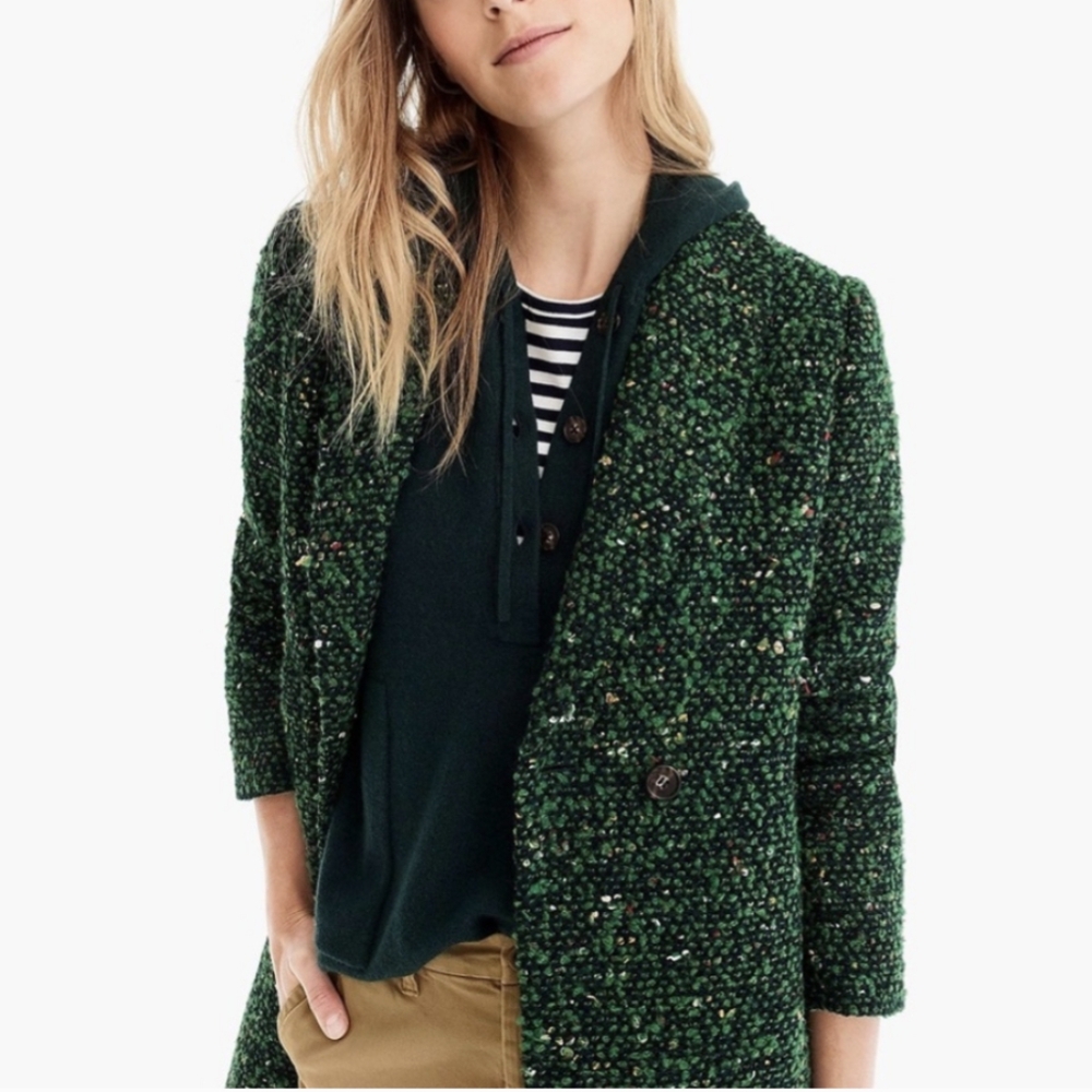 J. Crew Green Daphne Tweed Topcoat Coat Size 0 XS - Picture 4 of 15